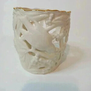 Lenox Votive/Tealight Candle Holder Filigree Forest Line 4"s w 24kt Gold Trim